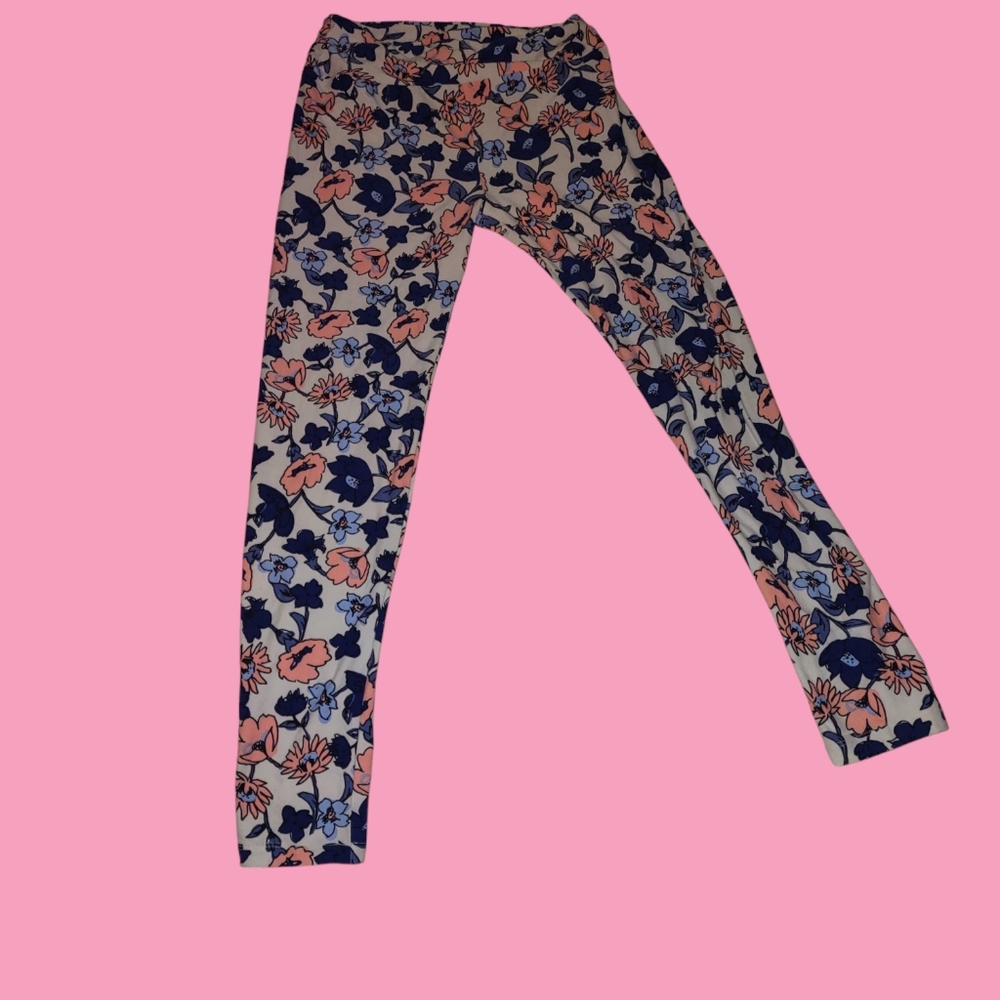 Lularoe white floral leggings one size (fits xs-m)
